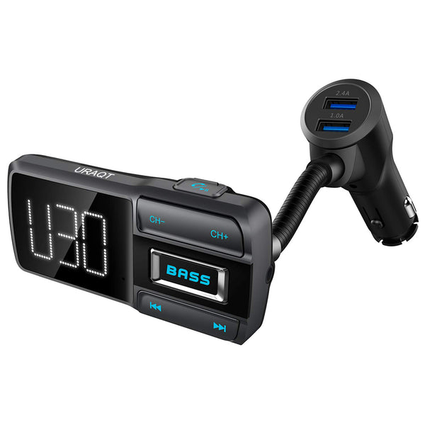 URQAT Bluetooth Hands Free Car Kit FM Transmitter Bluetooth Radio Adapter Car Charger MP3 Player Support TF Card USB Flash Drive, Aux Output and Input